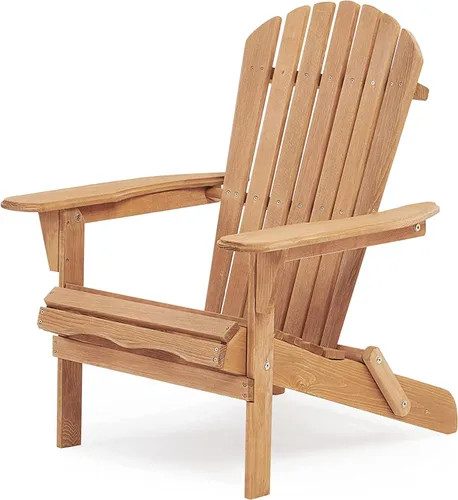 Vista 4 de Adirondack - Juego de 2 sillas plegables de madera para exteriores con respaldo de cedro macizo, cómoda silla de descanso para patio, terraza, Dorado