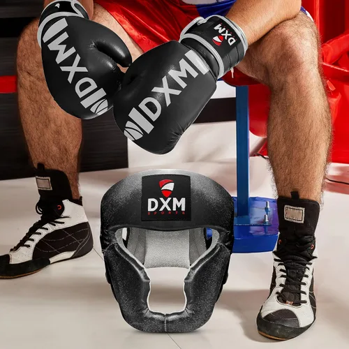Vista 5 de DXM SPORTS Casco de boxeo para entrenamiento de MMA, Sparring Kickboxing, protector de cabeza de seguridad ajustable para Muay Thai, Karate