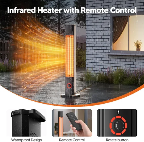 Vista 2 de Calentador de exterior para patio de 1500 W, temporizador de 8 horas, impermeable, calentador eléctrico infrarrojo para patio, calefacción de 8