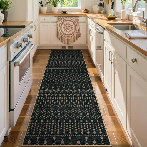 Vista 90 de Lahome Tapetes geométricos para puerta de interior para entrada, alfombra antideslizante lavable de 2 x 3 negro / neutro