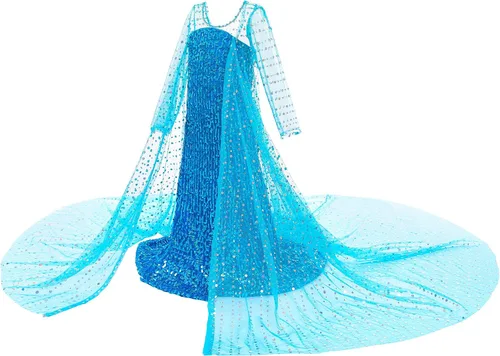 Vista 3 de Princess Costume Long Cape Birthday Party Dress up with Crown,Magic Wand,Wig,Gloves for Little Girls 2-10 Years