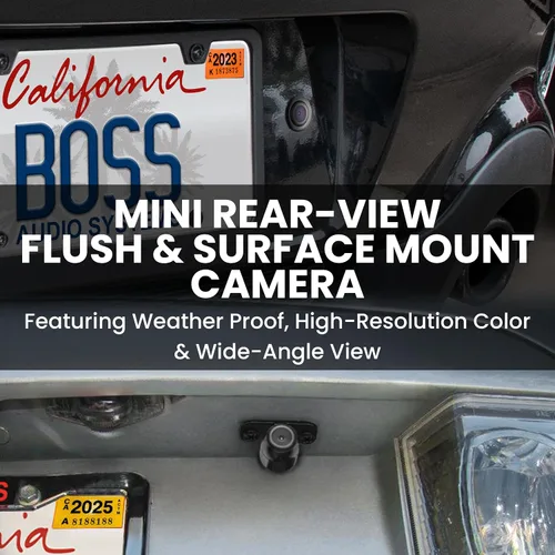 Vista 3 de BOSS Audio Systems CAM21 - Cámara de respaldo retrovisor para automóvil, montaje en matrícula, visión trasera gran angular de 170°, luz baja, cámara