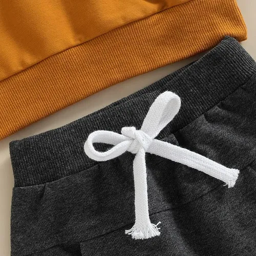 Vista 6 de VISGOGO Conjunto de ropa de otoño e invierno para bebé niño, sudadera de manga larga con estampado de letras + pantalones, 2 piezas