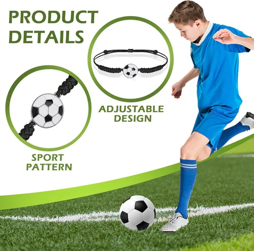 Vista 3 de Reginary 18 bolsas de fútbol con cordón y 18 pulseras de fútbol a granel, bolsas de regalos de fútbol, mochila con cordón ajustable, trenzada
