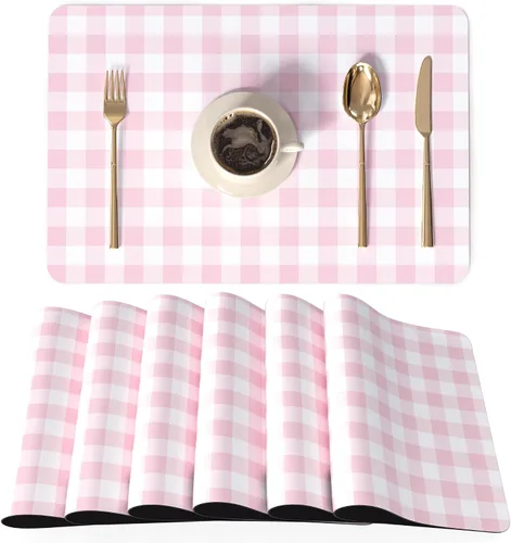 Vista 23 de QiyI - Juego de 4 manteles individuales de piel sintética de 12 x 18 pulgadas para cocina y comedor, resistentes al calor, antideslizantes