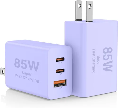 Vista 8 de Paquete de 2 bloques de cargador de pared USB C de 85 W, adaptador de carga USB C de 3 puertos de 100 W tipo C de carga súper rápida para MacBook