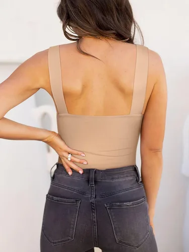 Vista 58 de Reoria - Camiseta sin mangas sexy tipo body con escote cuadrado para mujer, ropa para discoteca