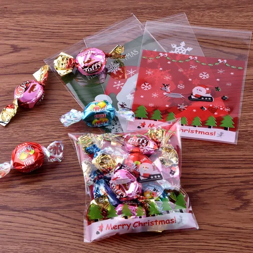 Vista 7 de Coopay 300 bolsas de galletas de caramelo de Navidad, bolsas autoadhesivas de celofán con patrones de alce de Navidad de copo de nieve