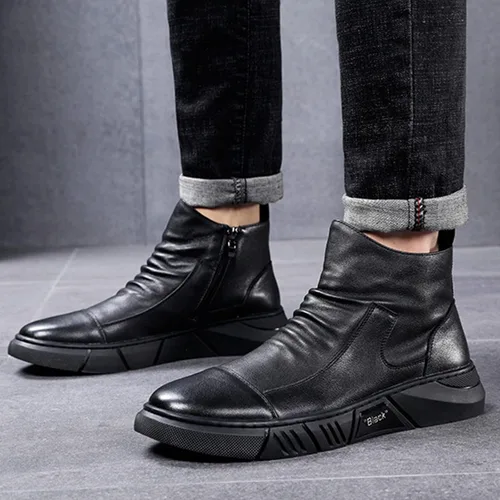 Vista 13 de Keilinia Botas de cuero casuales de alta calidad italianas negras para hombre, botines antideslizantes que absorben los golpes para otoño 2022