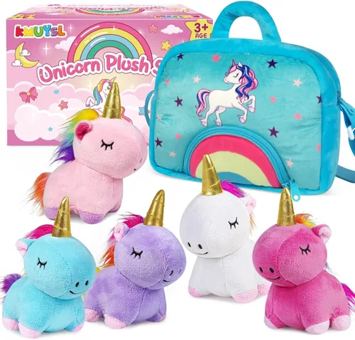 Vista 11 de KMUYSL Juguetes para Niñas de 0 1 2 3 4 5 6 7 8+ Años – Animal de Peluche de Unicornio Mamá con 4 Bebés Unicornios en su Barriguita, Set de Juguetes