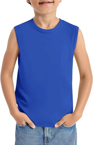 Vista 12 de Haloumoning Camisetas deportivas sin mangas con cuello redondo para niños de 5 a 14 años Albaricoque