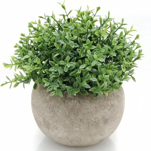 Vista 8 de Opps Mini plantas artificiales de plástico de hierba verde falsa con maceta gris para decoración del hogar, juego de 3