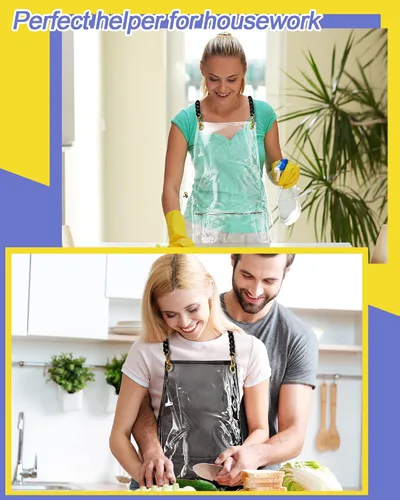 Vista 7 de Xtinmee Delantal transparente transparente para estilista, impermeable, para peluquería, trabajo, con bolsillo para peluquería y uñas, 2