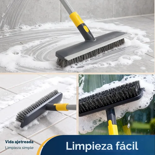 Vista 6 de Yocada Cepillo de Fregar Suelos Mango Telescópico 2 en 1 Cepillo Raspador Cerdas Rígidas Fregador de Ducha para Limpiar Patio Baño Garaje Cocina