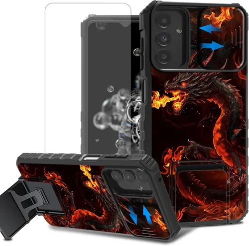 Vista 92 de Funda para teléfono Samsung Galaxy A15 5G con protector de pantalla con cubierta deslizante para cámara y soporte de doble capa híbrida resistente a