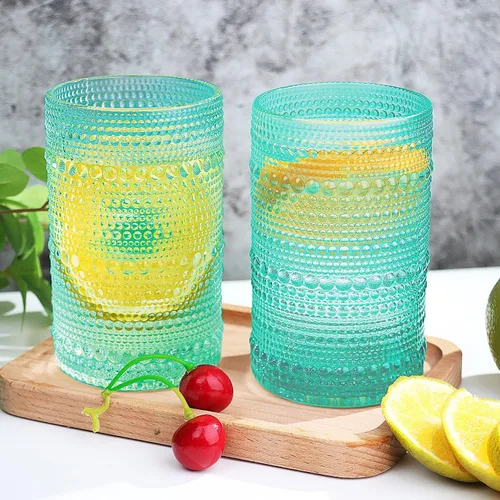 Vista 8 de Juego de 6 vasos de vidrio Lumkit acanalados para beber, juego de cristalería vintage cóctel, vasos para jugo de 13 onzas, ámbar