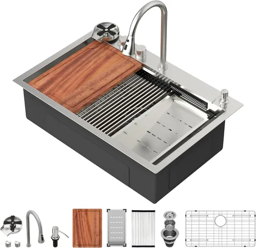 Vista 17 de Fregadero de cocina para exteriores 15 x 15 pulgadas, fregadero de bar de 15 x 15 pulgadas, fregaderos de cocina de acero inoxidable de calibre 16