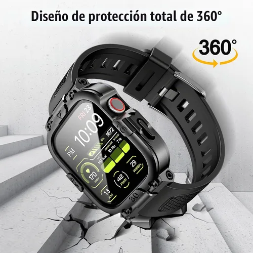 Vista 5 de Dsytom Funda impermeable con correa compatible para Apple Watch de 45mm 44mm 41mm 40mm para hombres, correa de reloj inteligente resistente