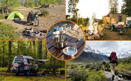Vista 7 de BeGrit Mochilero Camping Cookware Mini Picnic Camping Cooking Mess Kit con Olla y Pan Set para Senderismo