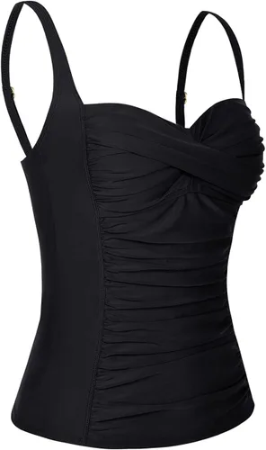 Vista 2 de Hilor Trajes de baño tankini para mujer, con pliegues en la parte delantera, trajes de baño retro