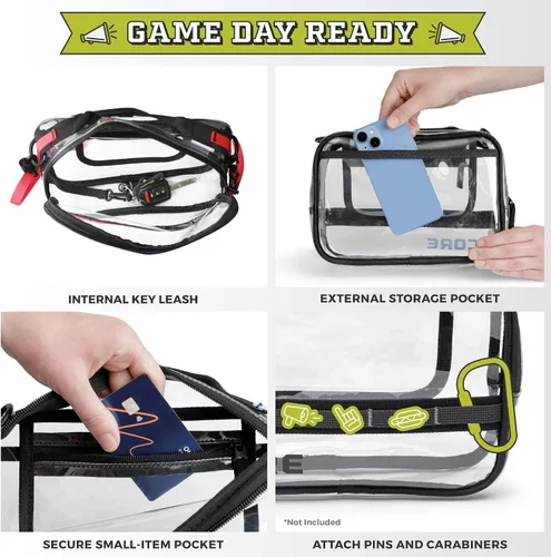 Vista 5 de CORE Bolso transparente aprobado para estadios con correa ajustable Diseño de bolso ligero con compartimentos seguros con cremallera
