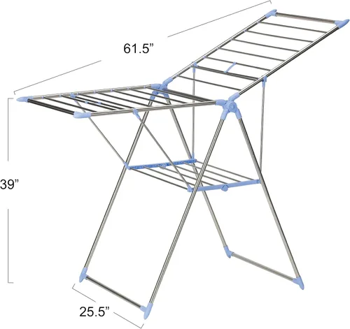 Vista 2 de [Usado] Household Essentials Estante de secado de ropa de metal plegable ajustable Gullwing, gris
