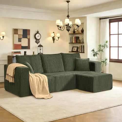 Vista 11 de Sofá modular de 98 pulgadas, sofá modular de 3 plazas en forma de L con otomana, moderno sofá seccional de nube para sala de estar, dormitorio Beige