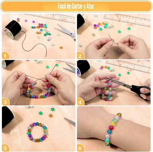 Vista 5 de Cuerda elástica negra Paxcoo, cordón elástico para cuentas para pulseras, collares, fabricación de joyas y suministros para enhebrado
