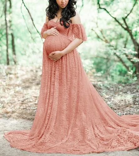 Vista 2 de Accesorios de fotografía de maternidad, vestido de encaje floral, vestido de embarazo elegante para baby shower, sesión de fotos