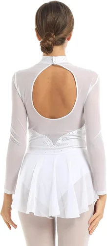 Vista 3 de YiZYiF Womens Adult Figure Ice Skating Dress Long Sleeve Roller Skating Ballet Dance Dress Costume