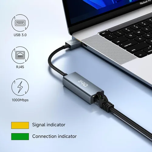 Vista 3 de DBIT Adaptador USB a Ethernet, adaptador de red LAN USB 3.0 a Gigabit Ethernet sin controlador, adaptador de Internet RJ45 compatible con MacBook
