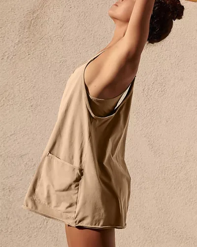 Vista 6 de NATRAKI Vestido atlético para mujer, minivestido de tiro caliente, enterizo de gran tamaño, bolsillos y pantalones cortos integrados, verano 2023