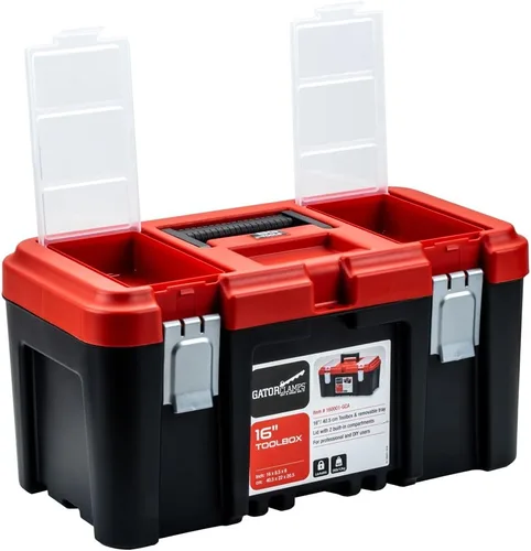Vista 2 de Práctica caja de herramientas con cerradura de 16 pulgadas con dos organizadores de 5.5 pulgadas, múltiples compartimentos, divisores extraíbles