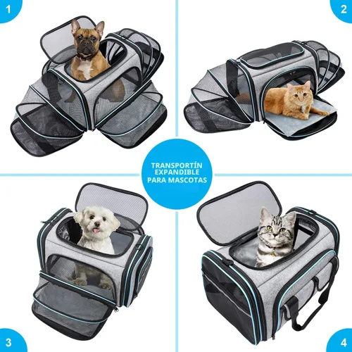 Vista 9 de Transportín de mascotas aprobado por aerolíneas, transportín de viaje TSA de gran tamaño con lados suaves, 4 lados expandibles, transportín plegable