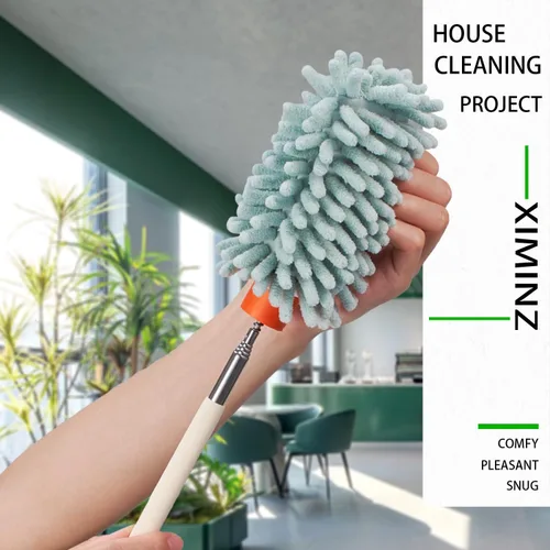 Vista 3 de Plumero de microfibra retráctil verde para limpiar plumero de mano extensible lavable plumero herramienta de limpieza para limpieza de oficina