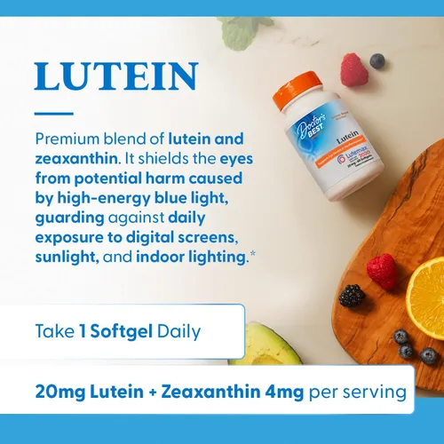 Vista 4 de Doctor's Best Suplemento de luteína de 20 mg con zeaxantina - Luteína para los ojos, vitaminas para la salud ocular para hombres y mujeres, apoyo a