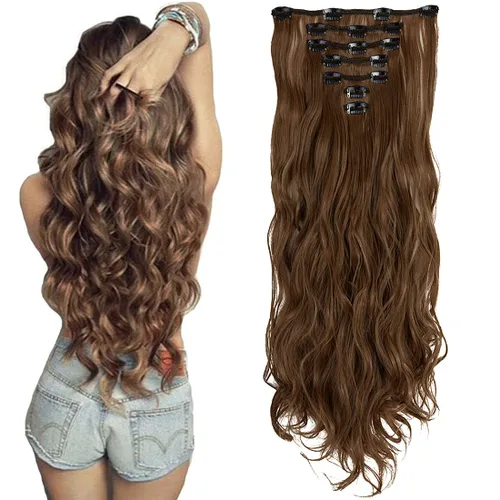 Vista 11 de Extensiones de cabello ondulado, doble trama, 7 piezas con 16 clips, largo de 24 pulgadas
