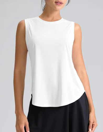 Vista 2 de SANTINY Camiseta sin mangas de entrenamiento para mujer, camiseta atlética A Blanco