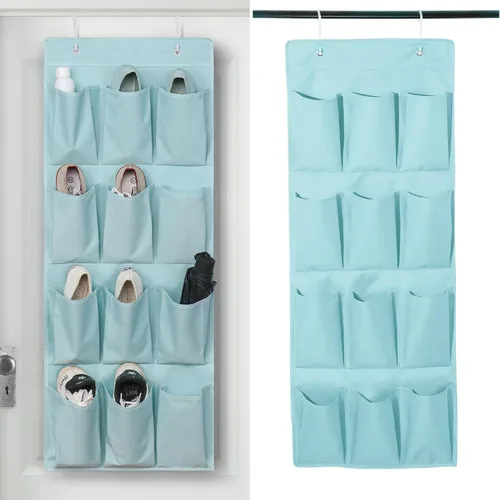 Vista 11 de Organizador de zapatos sobre la puerta, soporte de almacenamiento colgante con 12 bolsillos grandes para puerta de armario, zapatos para hombres