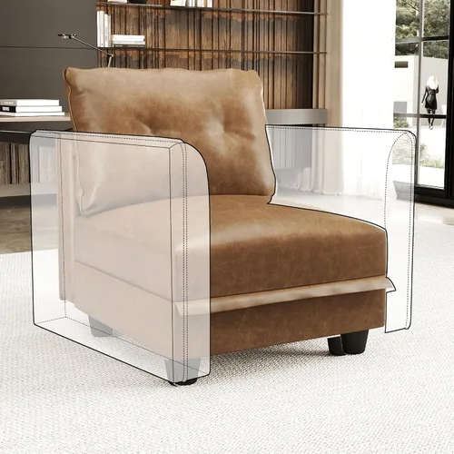 Vista 3 de LLappuil Sofá modular seccional asiento de almacenamiento de módulo medio para silla personalizable sin brazos, cuero sintético marrón moderno