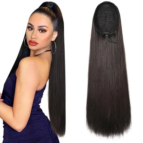 Vista 39 de SEIKEA Extensiones de cola de caballo con cordón, larga y recta, cola de caballo falsa, natural, suave, extensiones de cabello sintético resistente