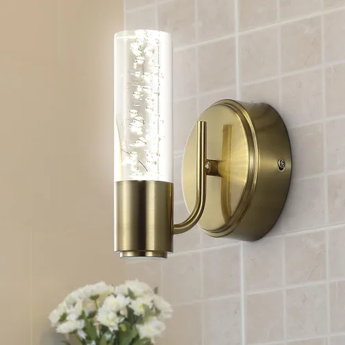 Vista 4 de JONATHAN Y Lámpara LED moderna integrada de latón de 5.5 pulgadas para baño, pantalla acrílica de burbujas transparentes, luz Art Deco minimalista