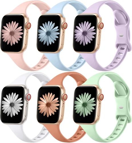 Vista 12 de Lerobo Paquete de 6 correas deportivas de silicona compatibles con Apple Watch Series 7, 8, SE, 6, 5, 4, 3, 2, 1