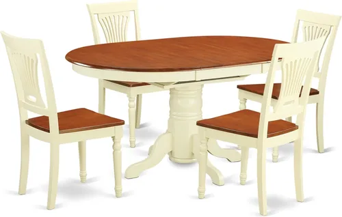 Vista 14 de East West Furniture AVPL5-BCH-W - Juego de mesa de cocina de 5 piezas para 4 personas, incluye una mesa de comedor ovalada con hoja de mariposa y 4