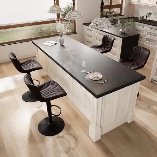 Vista 7 de YOUNIKE Juego de 2 taburetes de bar marrones modernos giratorios de altura de mostrador con respaldo alto ajustable para cocina, taburetes de bar