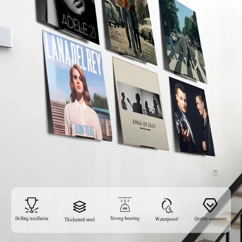 Vista 3 de BiJun Soporte de pared de vinilo, 6 unidades, soporte de vinilo de metal negro, estante de exhibición de pared para álbumes, LP, minimalista, juego