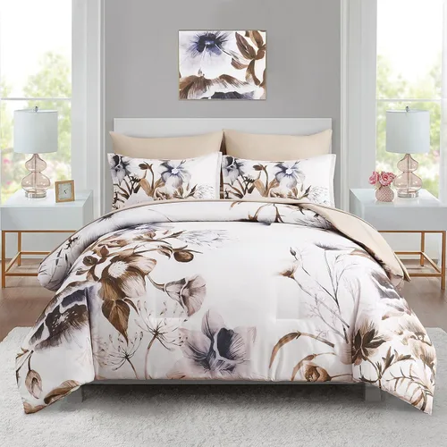 Vista 30 de Luxudecor Juego de edredón floral tamaño individual de 7 piezas, cama de flores aguamarina en una bolsa, elegante edredón floral degradado con juego