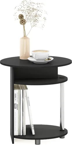 Vista 4 de Furinno JAYA Mesa auxiliar ovalada de diseño simple con contenedor, americano/cromo