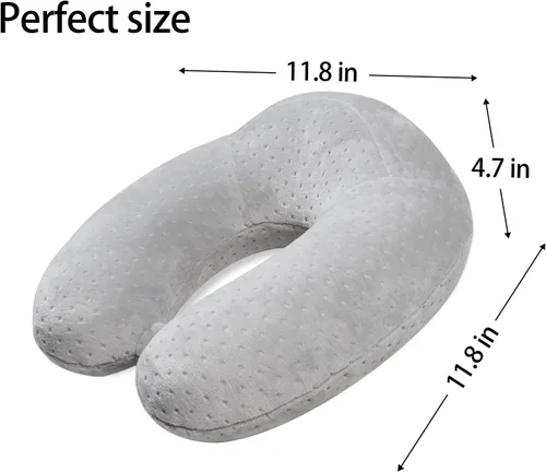 Vista 3 de Almohada de viaje para dormir, almohada de viaje de espuma viscoelástica gris en forma de U, almohada de avión para cabeza y cuello, almohada