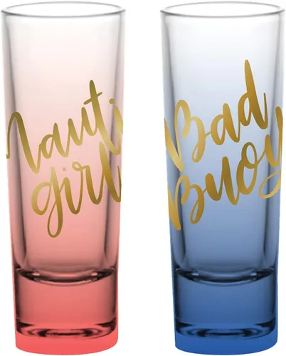 Vista 3 de Slant Collections Creative Brands - Juego de 2 vasos de chupito, 2 onzas, jefe/novio